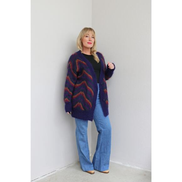 1990's Vintage Fuzzy Mohair Oversized Cardigan ~ Women's XS SM MD ~ Long Sweater - Picture 8 of 10